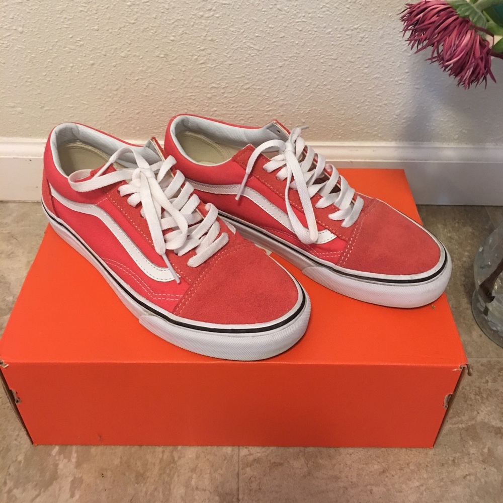 Red old school skate suede vans. Rare blood orange color. In great condition.